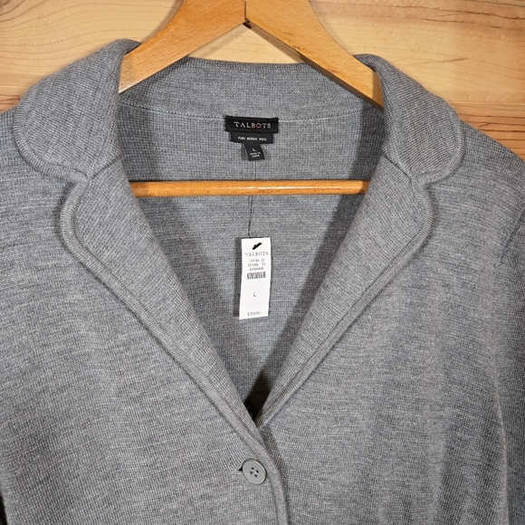 NWT Talbots Pure Merino Wool Cardigan Blazer Gray Womens Large Button Front - Picture 2 of 8